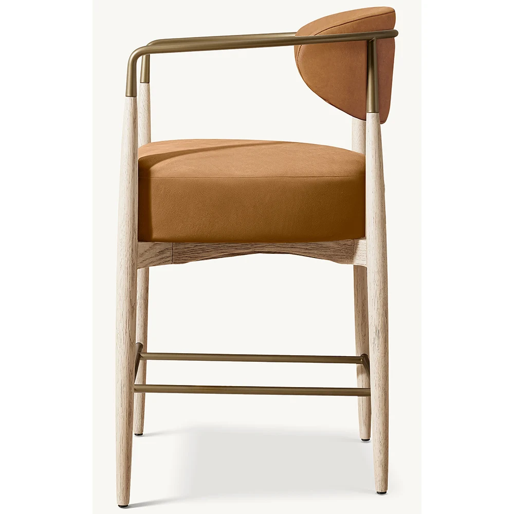 Modern Luxury Wooden Leather Bar Counter Stool Chair with Curved Backrest for Kitchen