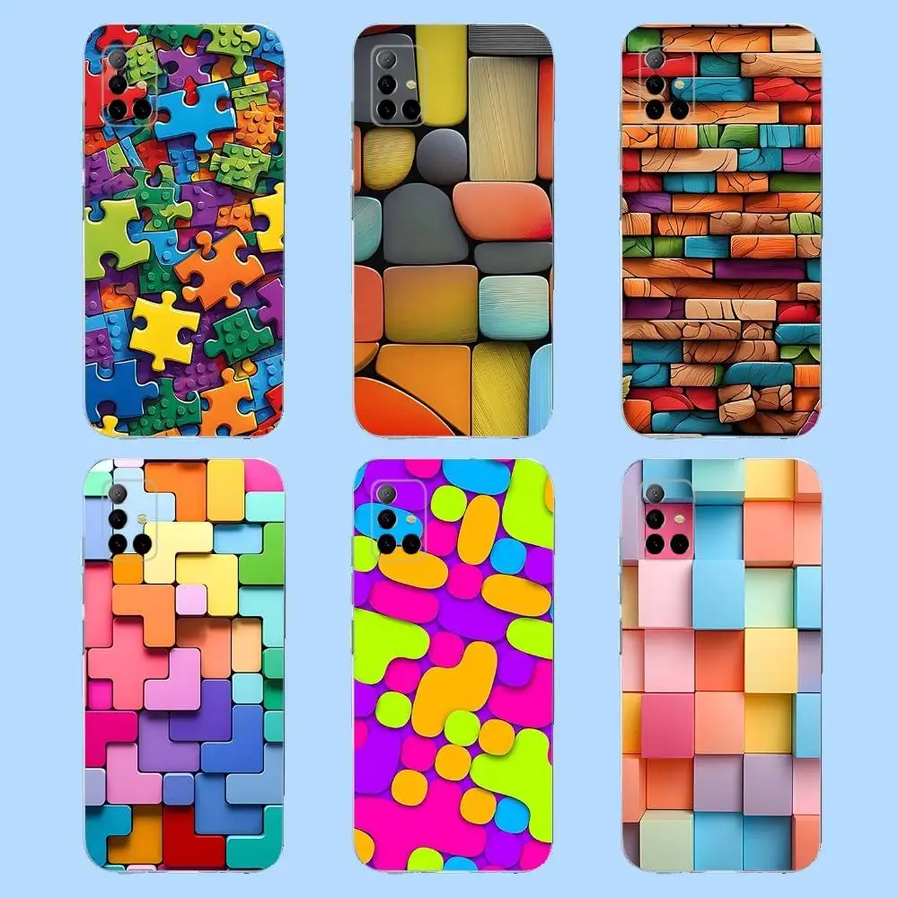 

C-Colorful 3D Block Phone Case For Samsung S 23,22,10,9,8 A 71,52,51,30,21S,12 PIus,E,Lite Note20 Ultra Clear Soft