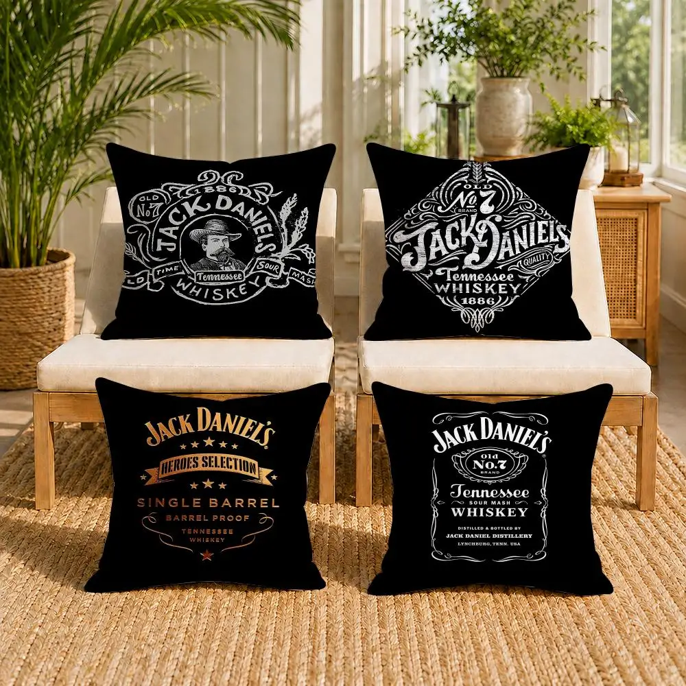 Fashion Brand J-Jack Daniels Cushion Cover Soft Short Plush Double-Sided Print Throw Pillow Case Home Decor Gift