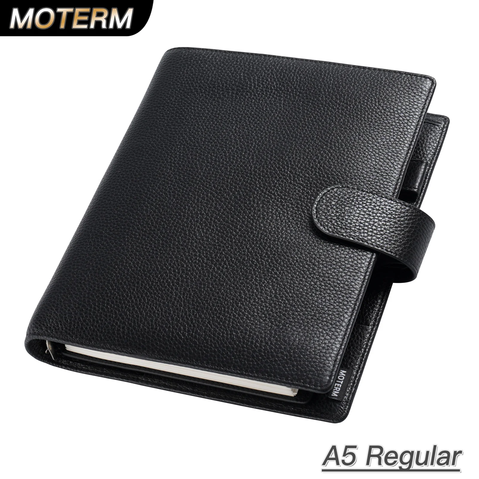 Moterm Regular A5 Size Rings Planner with 19MM Rings Binder Genuine Pebbled Grain Leather Notebook Agenda Organizer Sketchbook