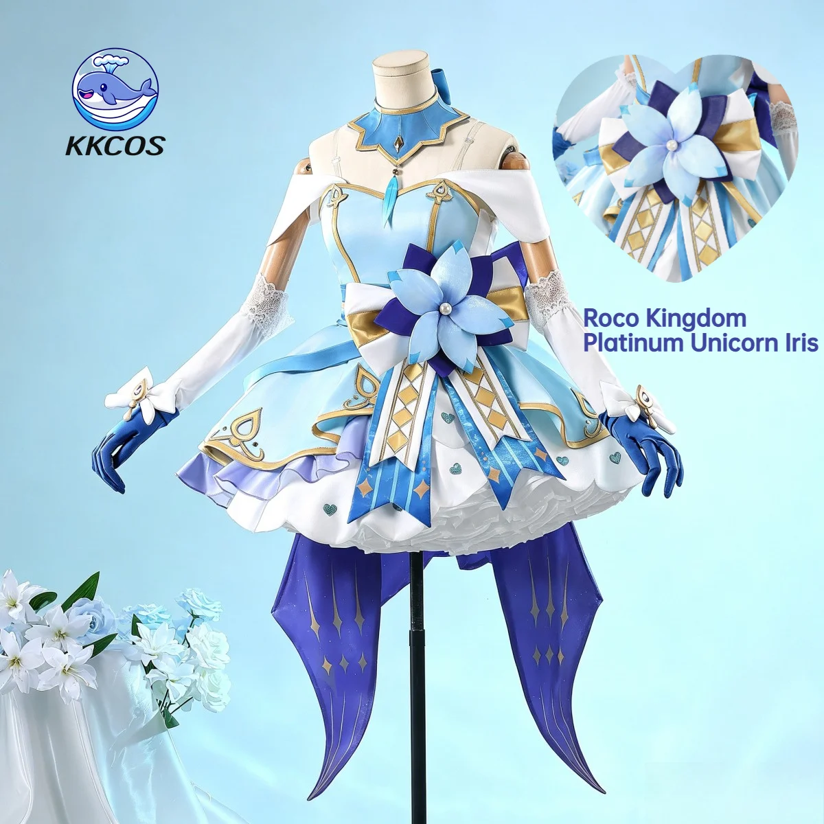 KKCos Roco Kingdom Platinum Unicorn Iris Cosplay Costume Blue Pretty Women Dress Anime Game Outfit Role Play Clothes
