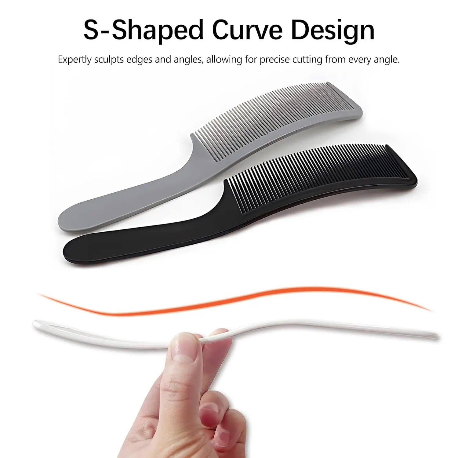 مجموعة مشط حلاقة منحني مكونة من 1/2 قطعة باللون الأسود: مثالية لقص الشعر وتصفيفه الاحترافي، تصميم مريح مسطح
