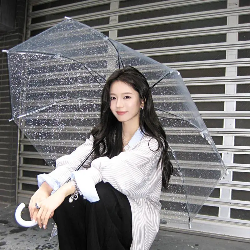 

Korean Style Transparent Umbrella Long Handle Ultra Light Manual Home Portable Student Umbrella for School Use Only