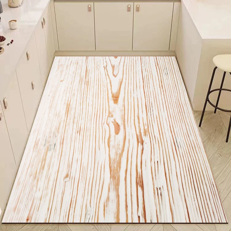 Wood Grain Non-slip Kitchen Floor Mat Waterproof Easy Clean PVC Leather Washable Mat Sun-Resistant Balcony Carpet Tappeto Cucina