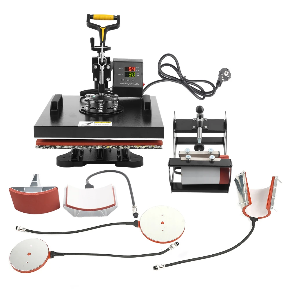 6 في 1 38*38 سنتيمتر آلة الصحافة الحرارة طابعة نقل الحرارة ل تي شيرت القدح لوحة 6 في 1 آلة الصحافة الحرارة آلة الصحافة الحرارة