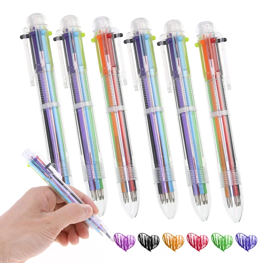 6/12 Stück Kugelschreiber, tragbares Schreibwaren-Set, 6-farbiger Druckstift zum Schreiben, Zeichnen, Notizen, Dekorieren, DIY, Kunsthandwerk, Kunstbedarf, XJM