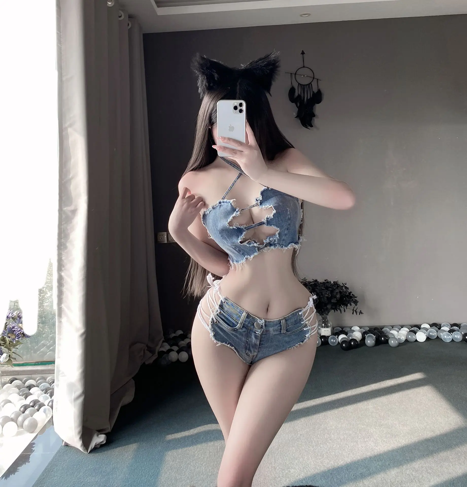 

Женский комплект для ночного клуба 2026, рваные джинсовые шорты с низкой посадкой и открытой промежностью, сексуальное эротическое нижнее белье, Клубная одежда, горячая вечеринка, пастушка