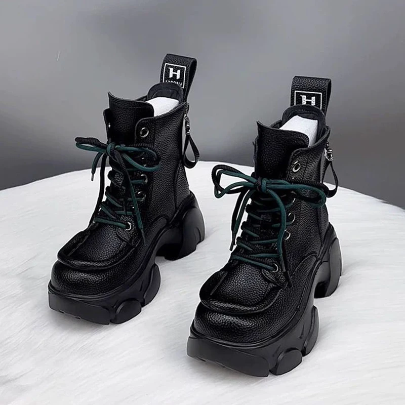 

Fashion Platform Women's Boots High Heels Leather Shoes 2025 Winter Lace Up Chelsea Boots Chunky Pumps Casual Sport Mujer Botas