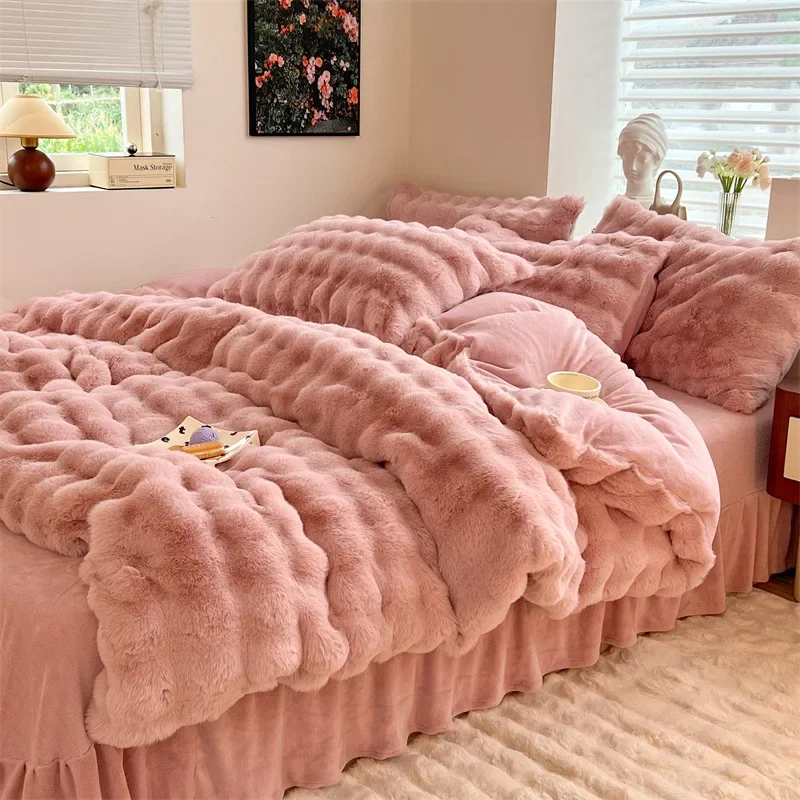 Winter Thick Bedding Set Home Textiles Plush Warm Duvet Cover Sheet Pillowcase 4pcs Luxury Queen Size Quilt Cover Set Bed Linen