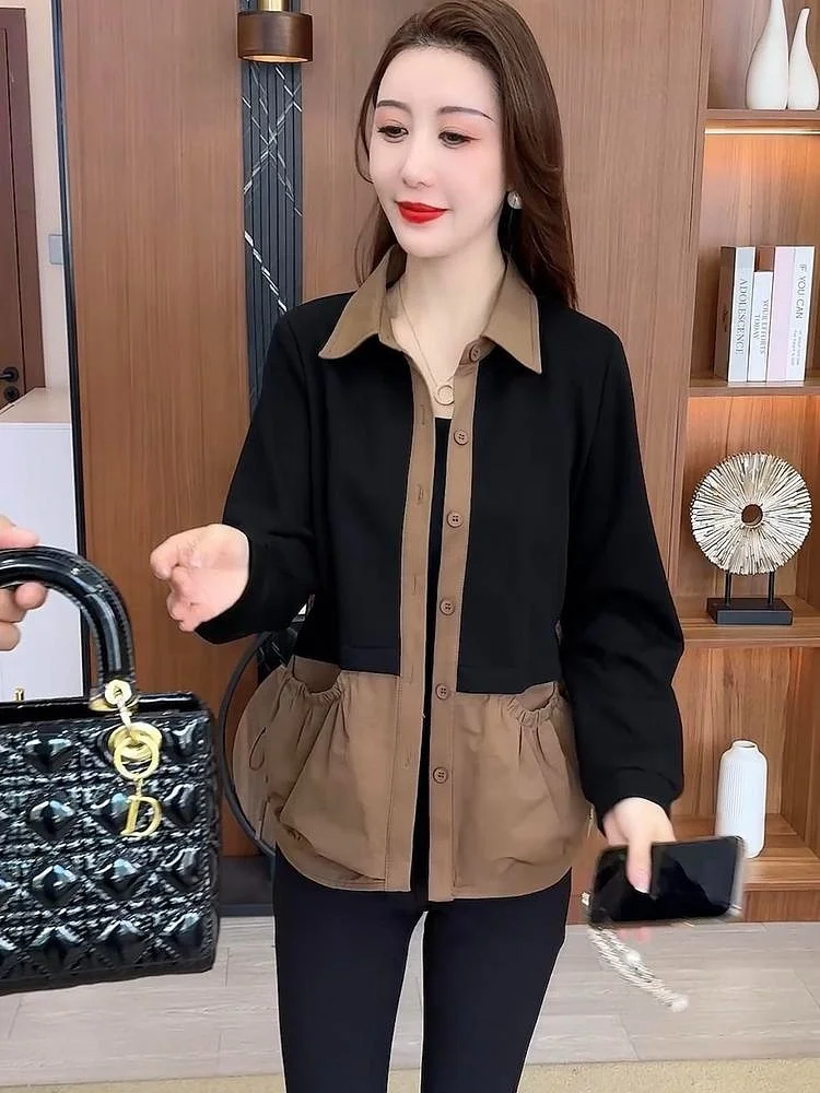 ファッショナブルなカジュアルレディースジャケット、2024年秋、エレガントなスリムコート、年齢を若く見せる、多用途、小さいサイズにも対応、ボタン付き...