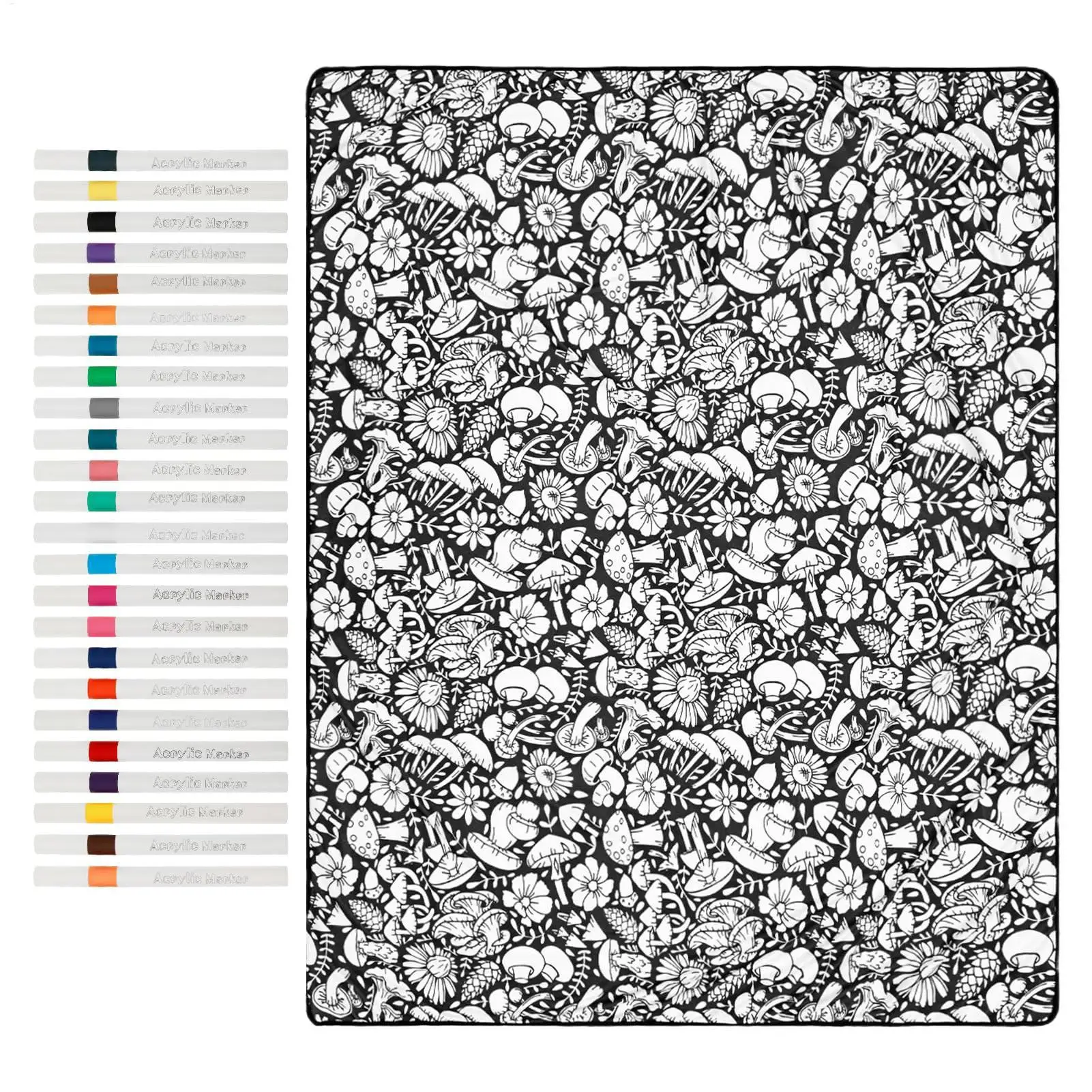 DIY Coloring Blanket with 24 Colored Markers Creative Personalization pattern blanket Stress Relief Unique Paint art Decor Gift