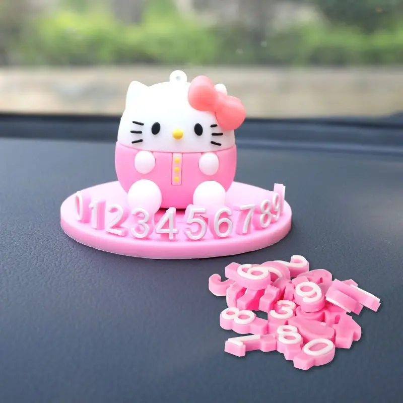 Sanrio Hello Kitty y Pochacco-placa para estacionamiento temporal de coche, figura de dibujos animados, número, placa de matrícula móvil, Interior de coche para chica bonita