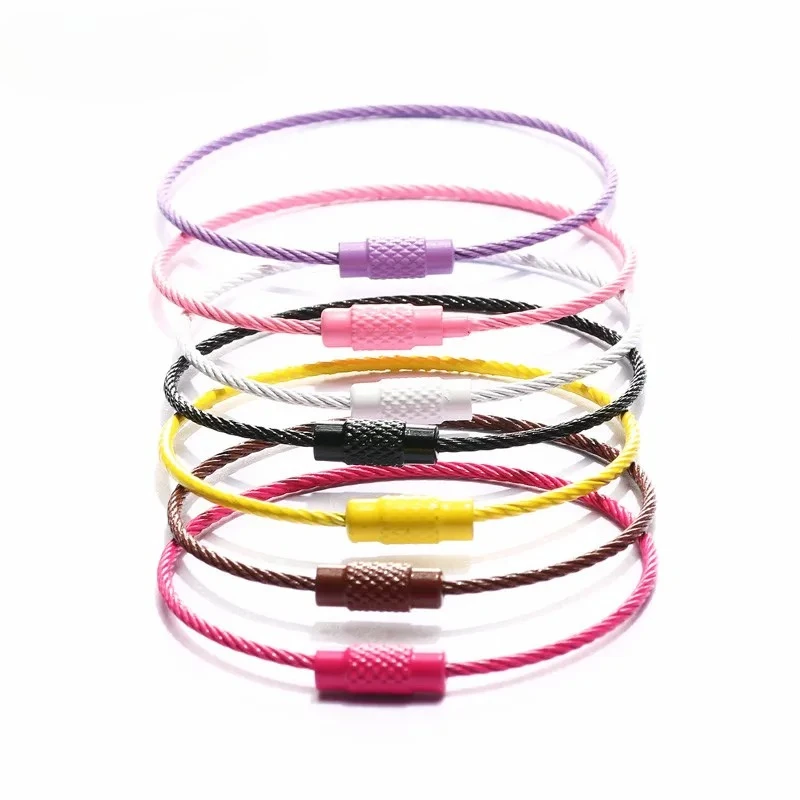 10pcs Colorful Stainless Steel Wire Keychain Cable Loop Screw Lock Rope Key Holder Keyring Key Chain Rings Outdoor Tools