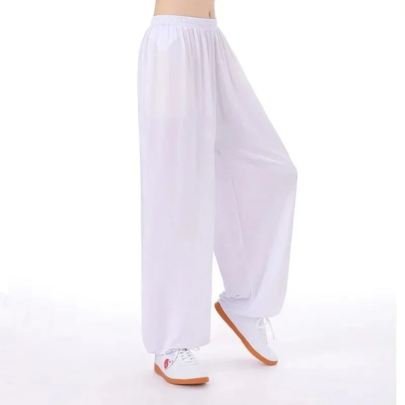 Tai Chi Clothing Pants Unisex Tai Chi Pants Ice Silk Morning Exercise Summer Plus Size Loose Bloomers Practice Martial Arts Pant