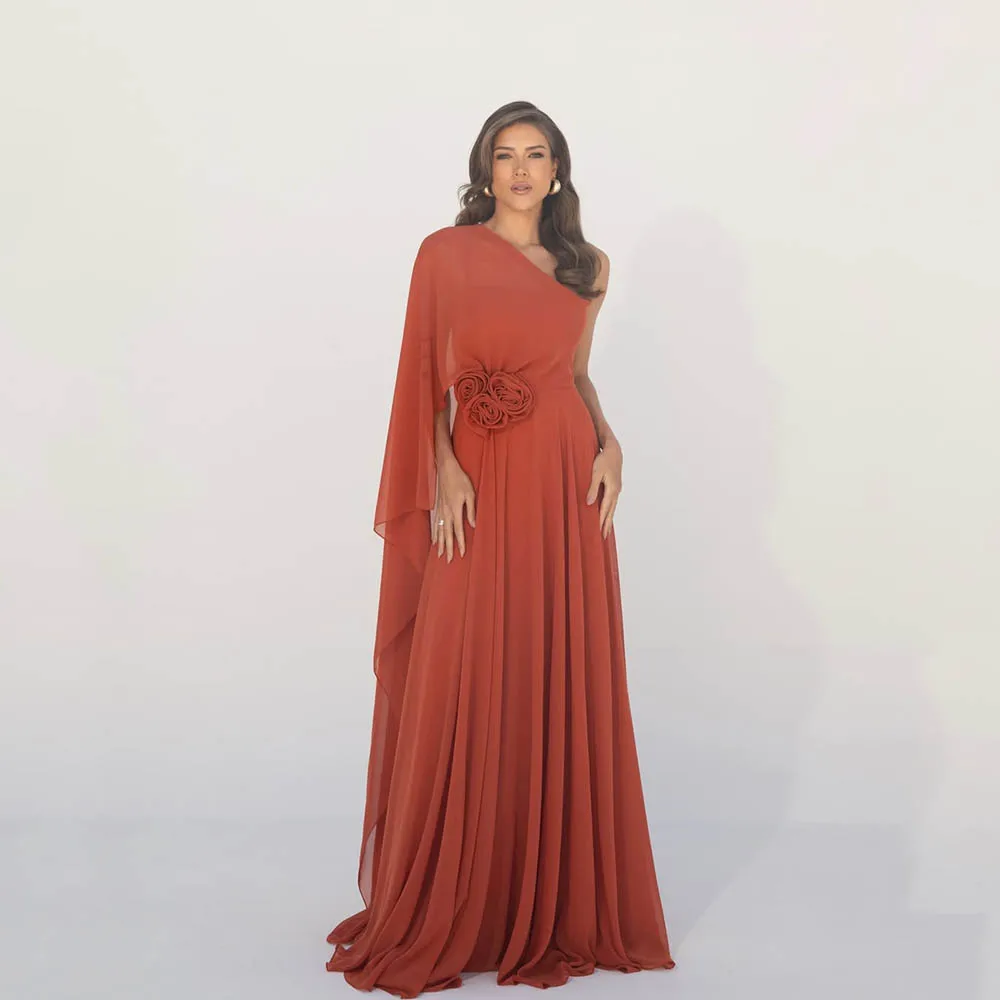 

Msikoods Chiffon Prom Dresses 2025 One Shoulder 3D Flower Elegant Party Dress Formal Guest Evening Dress for Women Customized