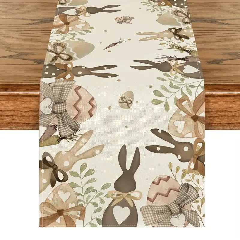 

New Linen Happy Easter Table Runner Egg Rabbit Easter Tablecloth Bunny Placemat Kitchen