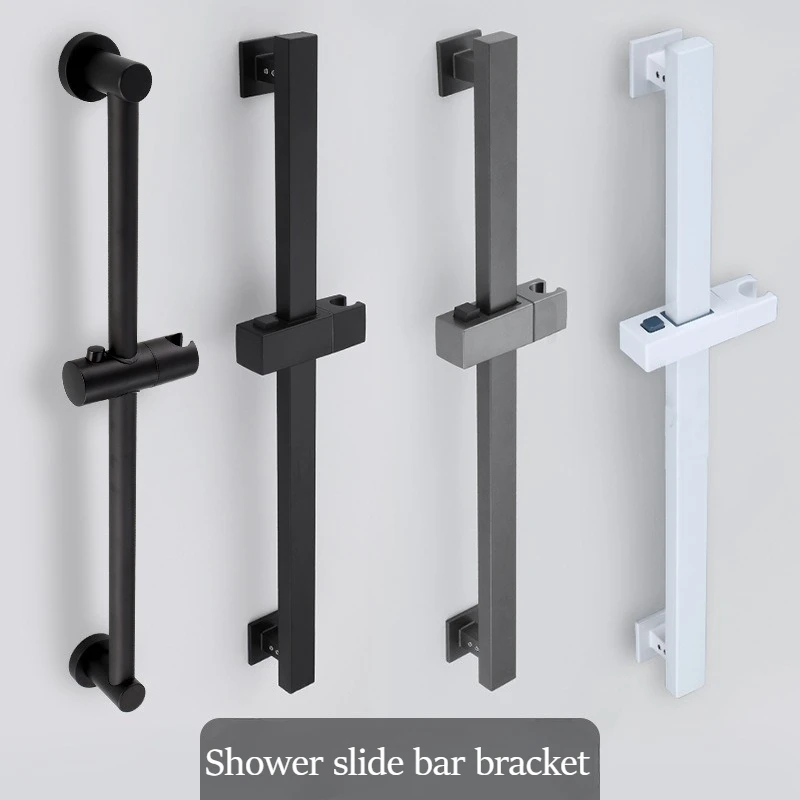 Adjustable Shower Bar Lifting Rod Extendable Wall Mount Shower Horizontal Bar Column Black White Chrome Bathroom Riser Slide