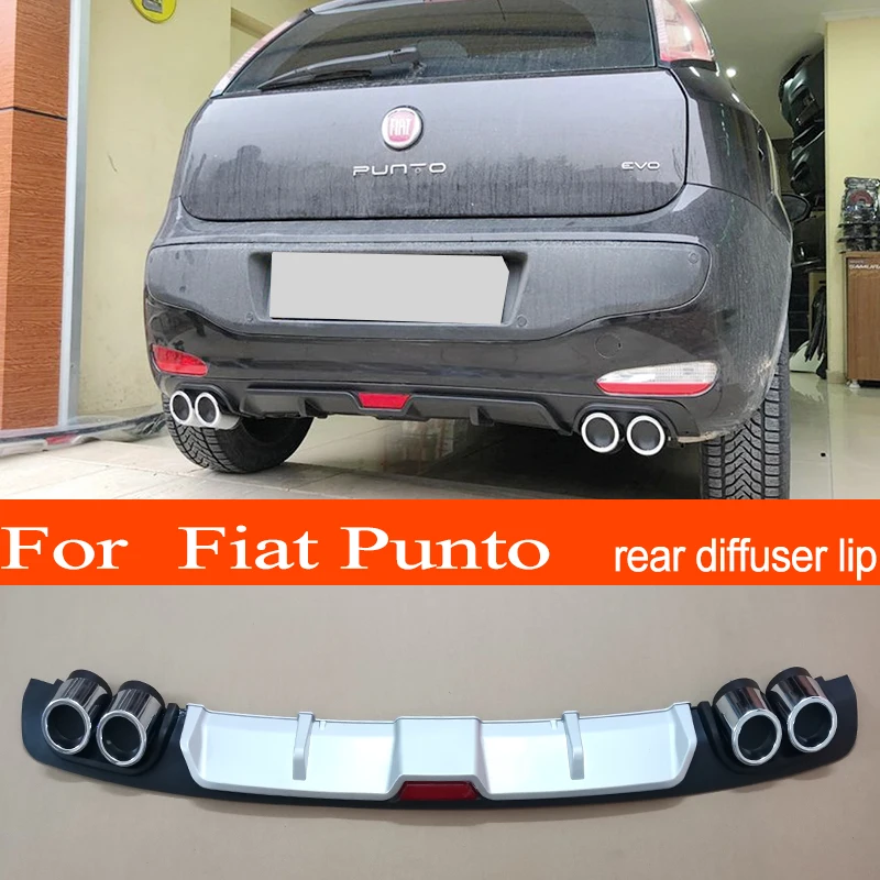 Punto ABS Plastic Silver / Black Car Rear Bumper Rear Diffuser Spoiler Lip for Fiat Punto