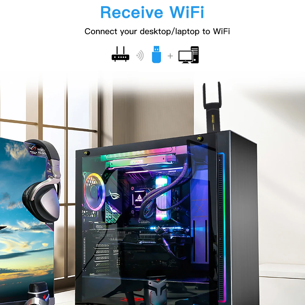 1800Mbps WiFi 6 USB adaptörü 5G/2.4GHz USB3.0 Wi-fi Dongle kablosuz Wireless ax ağ kartı yüksek kazançlı anten Windows 10 11