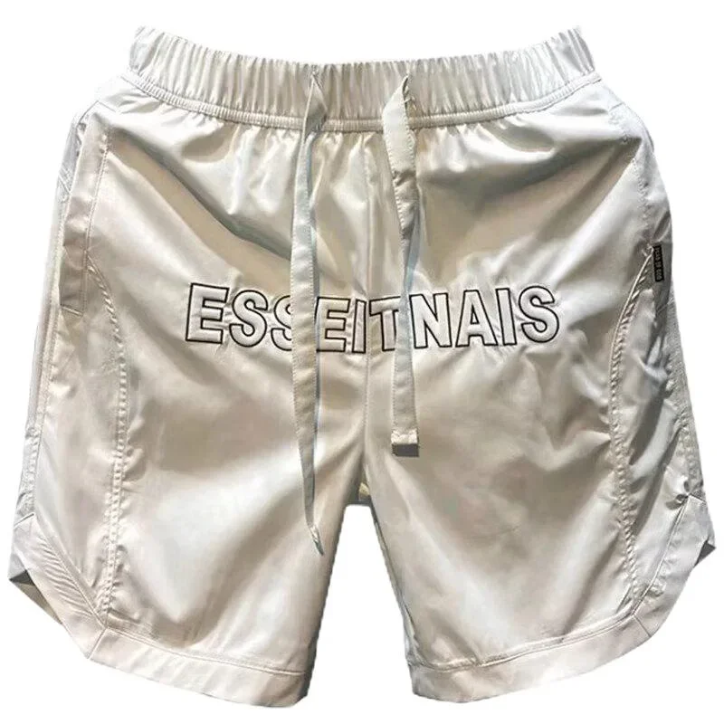 New Embroidered Quick Drying Shorts for Men's Trendy Brand Ins Popular Ice Silk 5/5 Pants American High Street Transport