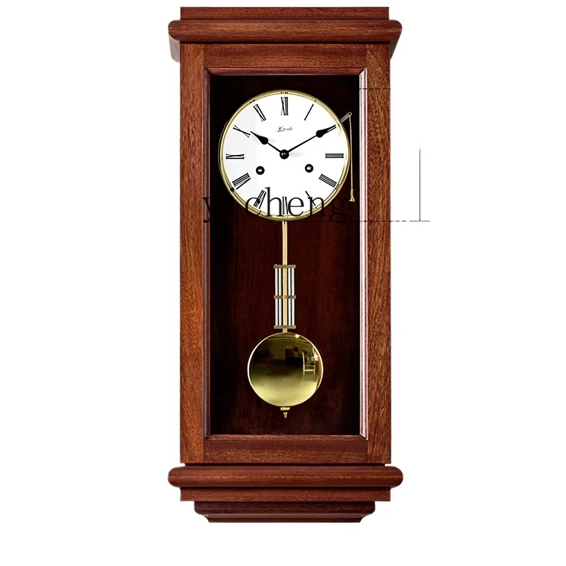 Tqh Wall Clock Clock Living Room Solid Wood Movement Mechanical Time Reporting Home Decoration Pocket Watch