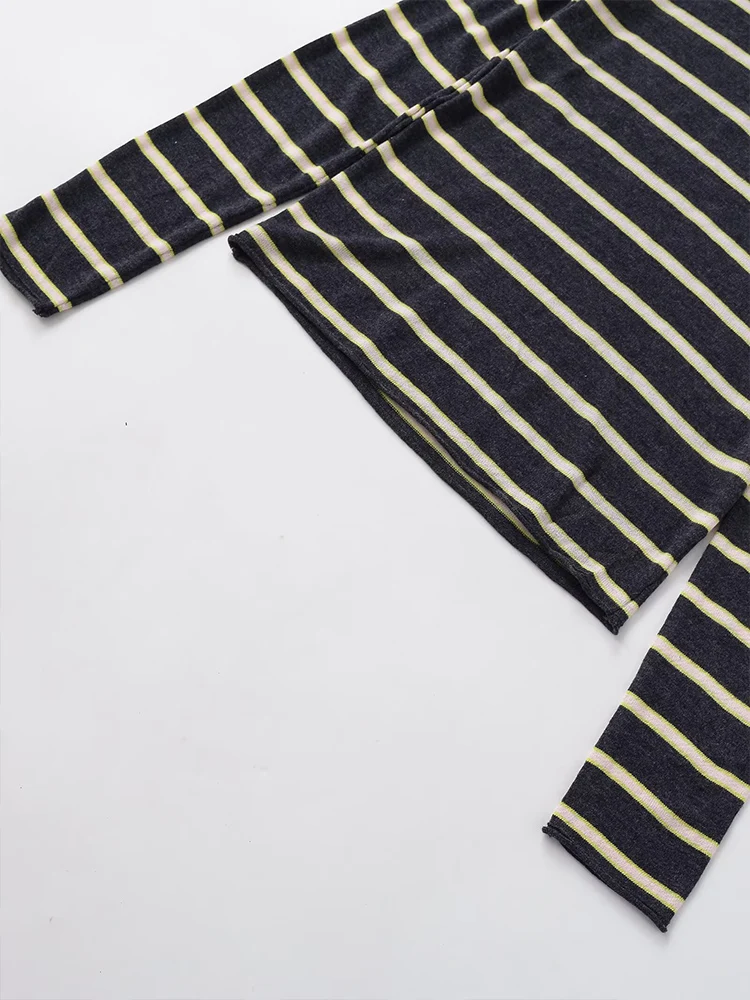 النمط الأوروبي أزياء المرأة الجديدة تنوعا مزاجه مقلمة عالية الياقة طويلة الأكمام محبوك سترة