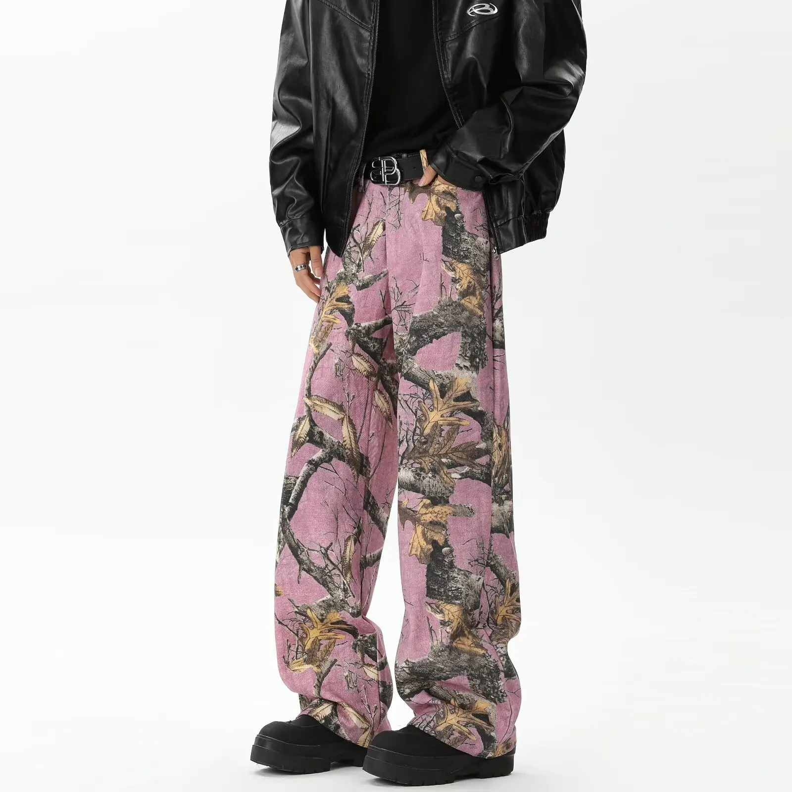 

Doodle Maple Le Pants Pink Branch Falling Le Camouflage Jeans Loose Straight Casual Long Trousers ex High Street Sle