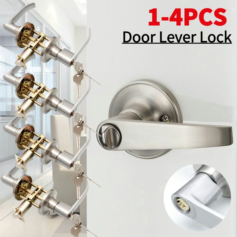 Cerradura de palanca de puerta con 3 llaves, manija de puerta de bloqueo, manijas de puerta de entrada, perilla de puerta de repuesto para puerta delantera de dormitorio, 1-4 Uds.