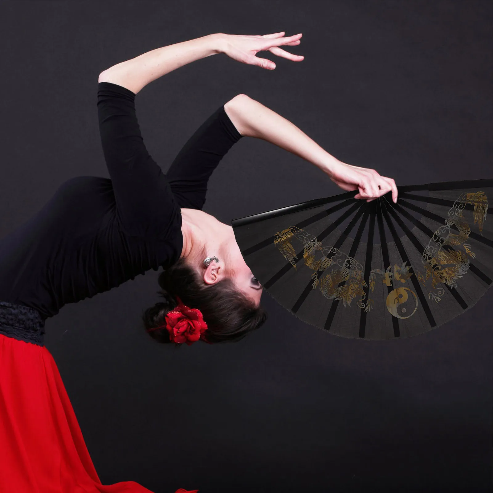 

Tai Chi Fan Folding Handheld Fabric Fan for Kungfu Performance Exercise Coordination Balance Practice Home Office Decoration