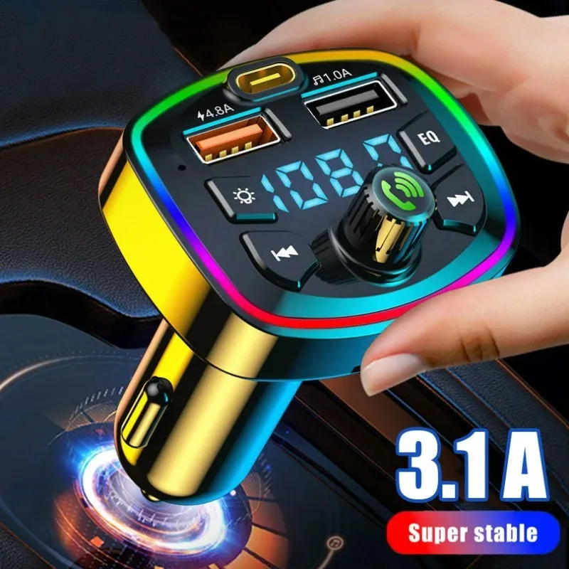 Car Bluetooth 5.0 FM TransmitterDual USB PD Type-C Fast Charging  Hands-free Call Phone Charger MP3 Player Accessories