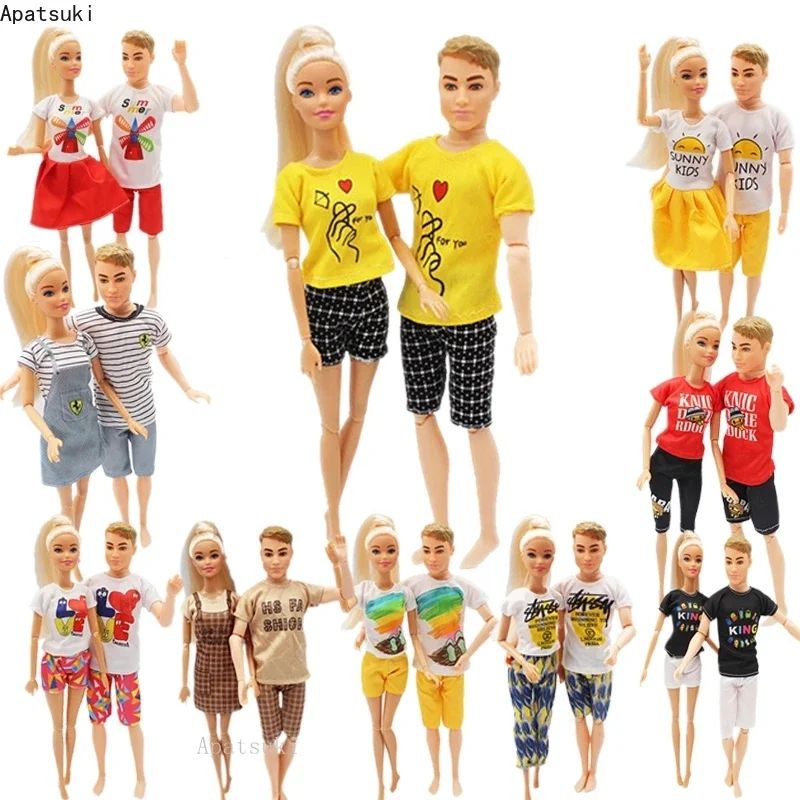 2 set/lote de conjuntos de ropa a rayas marinas para Barbie, camiseta, falda y pantalones cortos para muñecos Ken, accesorios 1/6
