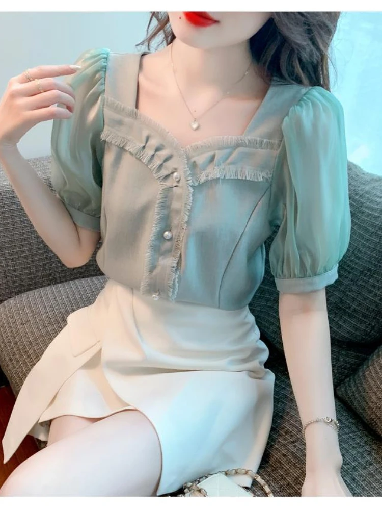 

Chiffon Shirt Short-sleeved Women Summer 2025 New Temperament Fashionable Cardigan Short Top