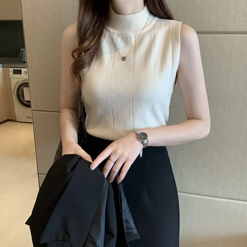 Korean Fashion Ladies Tops Spring New Summer Women Tops Casual Clothes Sleeveless Solid Women Blouse Knit Elastic Blusas 8623 50