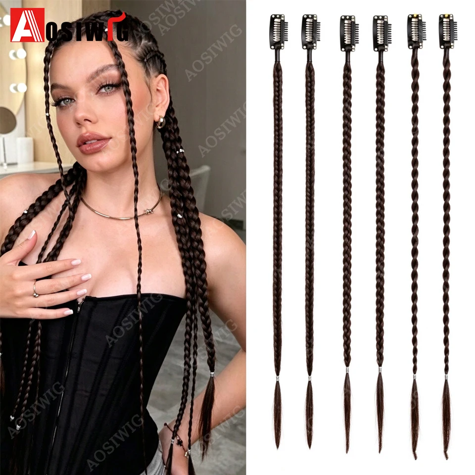 Clip In Braided Hair Extensions 6Pcs 14 Inch Synthetic Twist Box Braid Hairpieces For Women Festival Halloween Party Daily Cospl