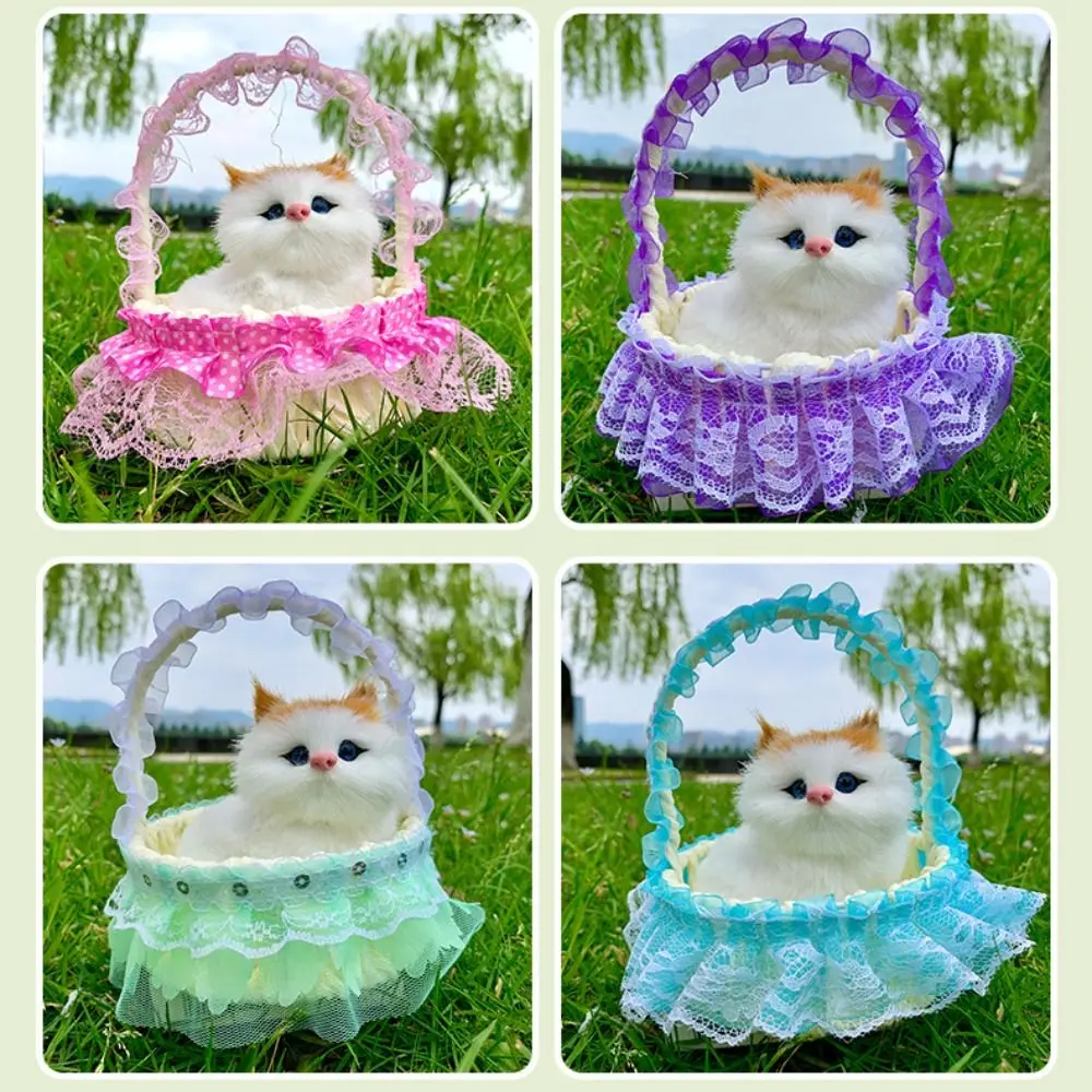 New Plastic Flower Basket Cat Children's Toys Gift Cat Ornament Souvenirs Simulation Cat Toy