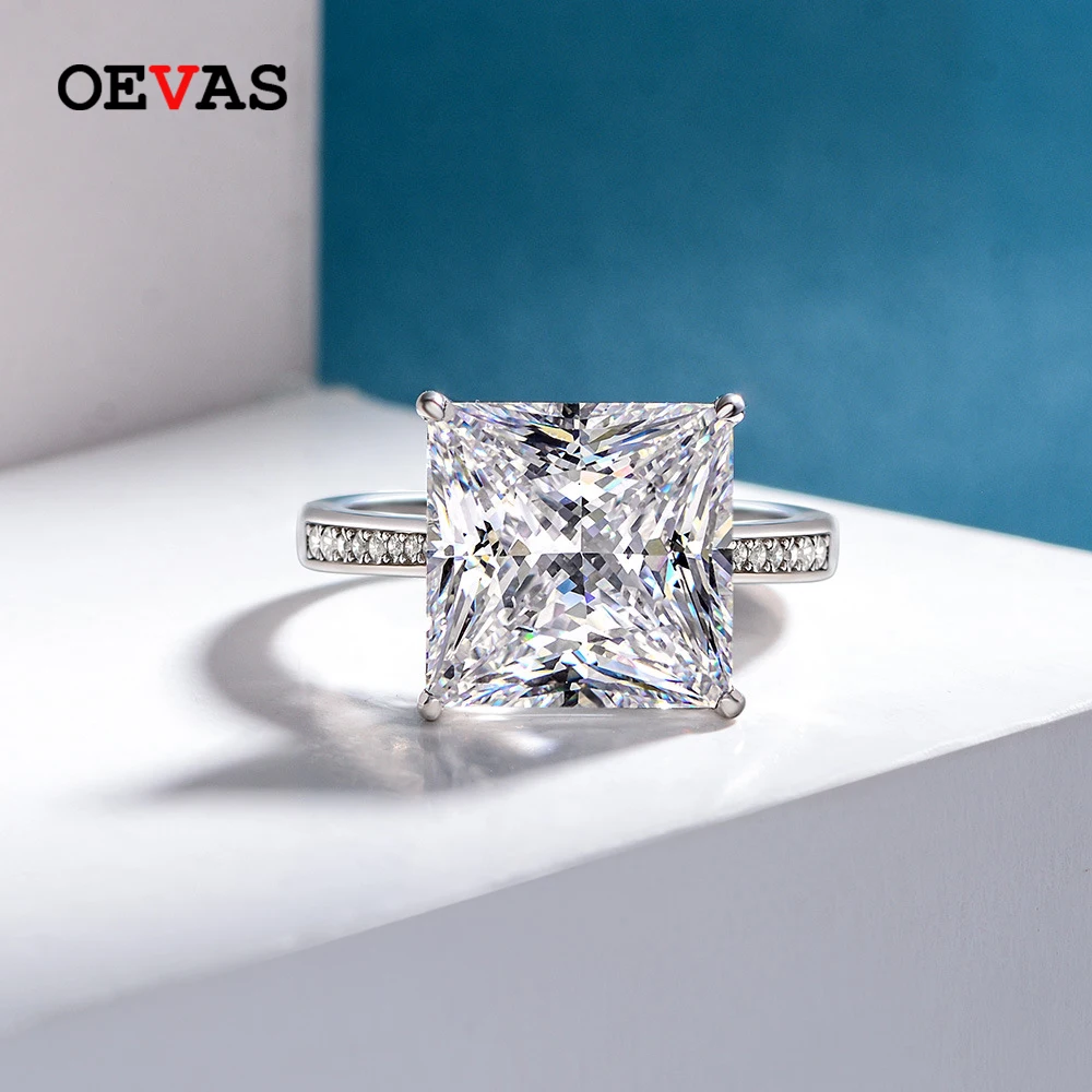 

OEVAS 100% 925 Sterling Silver 12*12mm Square High Carbon Diamond Rings For Women Sparkling Wedding Party Fine Jewelry Wholesale