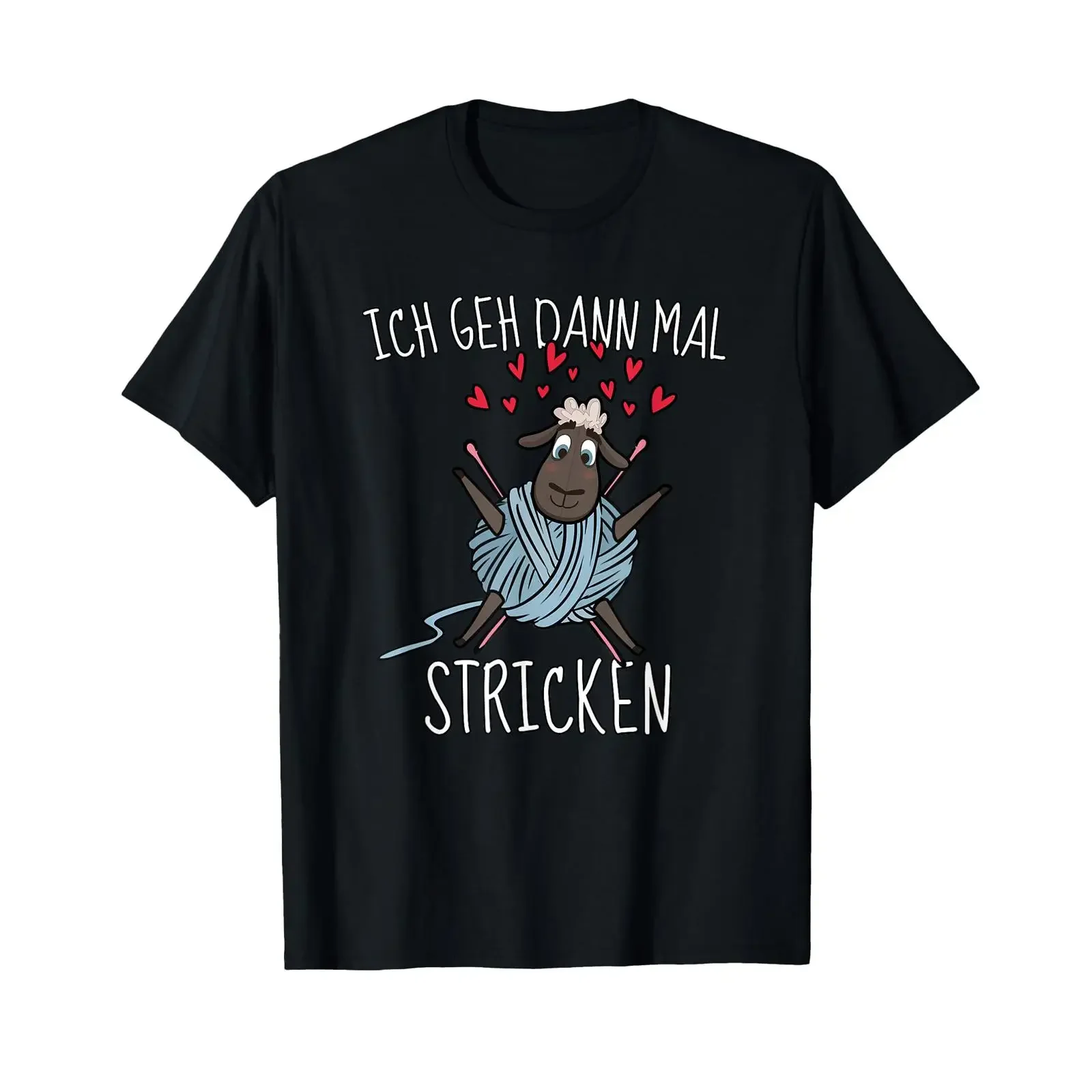 T shirt with German text Ich Geh dann Mal Stricken Crochet Knitting Sheep vintage Washed streetwear homme Versatile Stretched