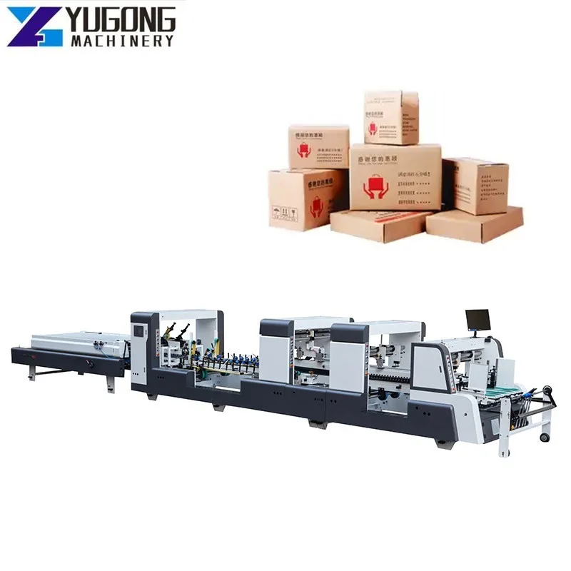 YUGONG Automatic 4 Corner Pasting Paper Board Box Folding Gluing Machine Rigid Gift Cardboard Box Corner Pasting Machine