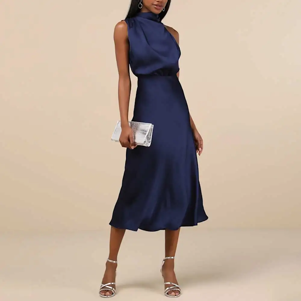 

Elegant Halter Sleeveless A-Line Knee Length Evening Dresses Luxury For Woman Prom Dresses Cocktail Party Wedding Party Dress