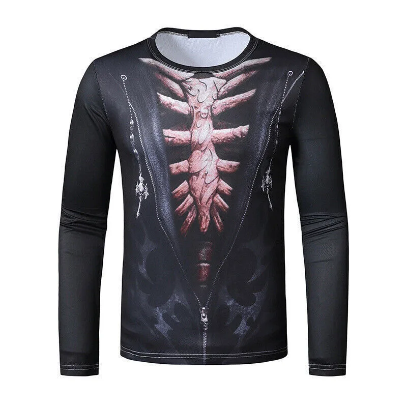 T Shirts Vintage Funny Human Skeleton 3D Printed Streetwear Loose  Men Long Sleeve Hip Hop Round Neck Oversized TShirt Clothing