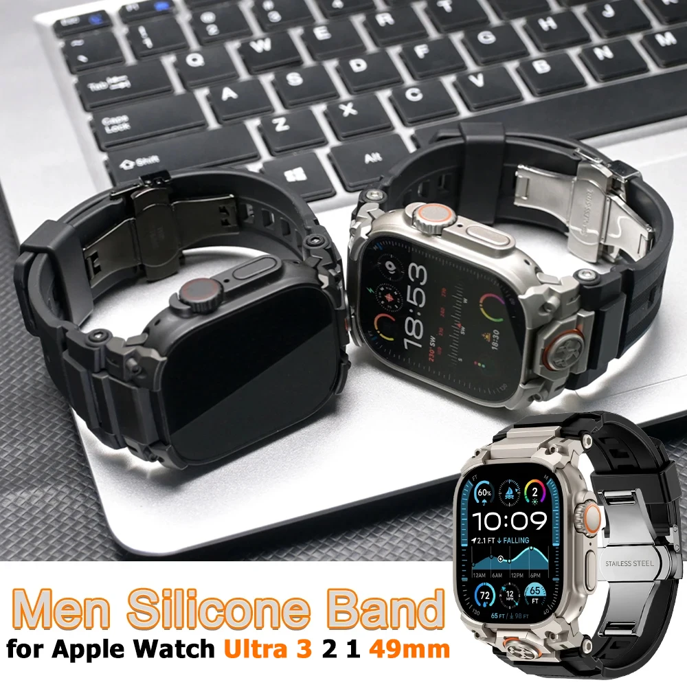 

Силиконовый ремешок для Apple Watch Ultra 3 2 49 мм, роскошный ремешок на запястье для Iwatch Ultra 49 мм, мужской стильный браслет, сменный ремешок для часов