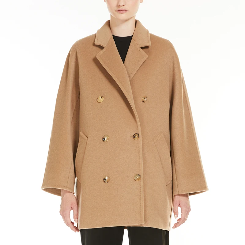 Klassieke witte korte wollen damesjas met dubbele rij knopen, op maat gemaakte kasjmiermix, hoogwaardige winterwarmte, losse en eenvoudige jas