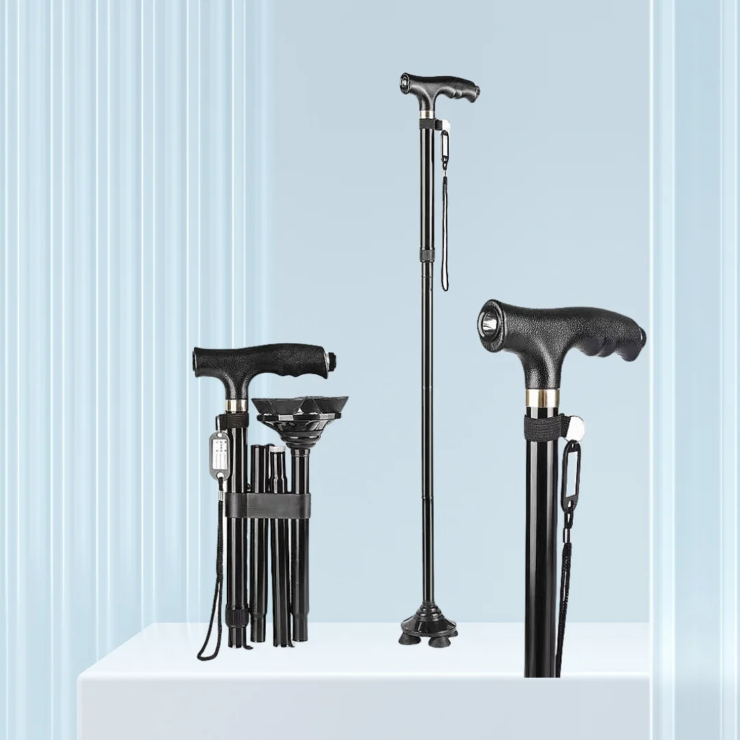 Foldable Crutch Cane with Light Folding Walking Sticks Walk Poles Rod for Old Man Elegant Crutches for the Elderly Men Woman