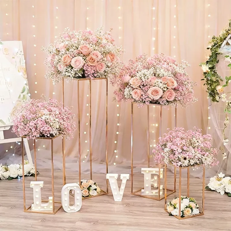 8pcs Home Decor Electroplated Iron Geometric Frames, Square T-Stage Pathway Guide for Wedding Ceremony Party Stage Display Props