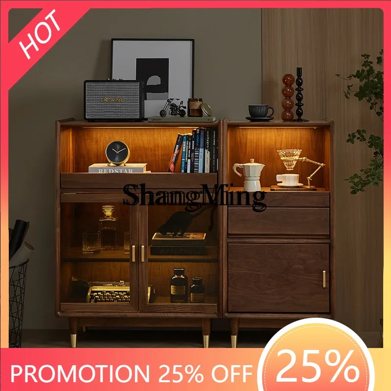 CL wine cabinet black walnut modern simple living room display vertical cabinet glass storage