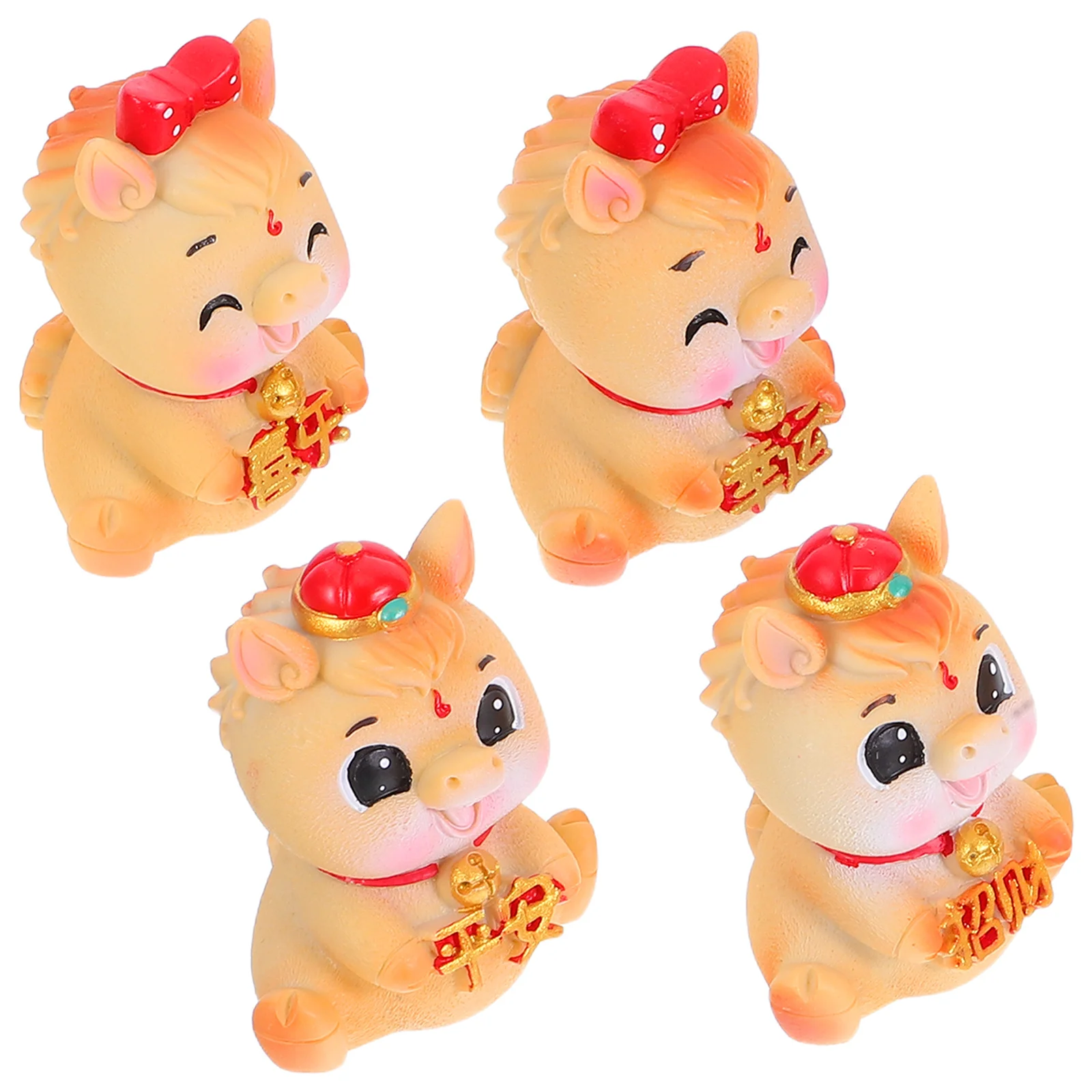 

4Pcs Chinese Zodiac Horse Resin Sculpture Standing Horse Decor for Office Home Shelf Tabletop New Year Success Ornament