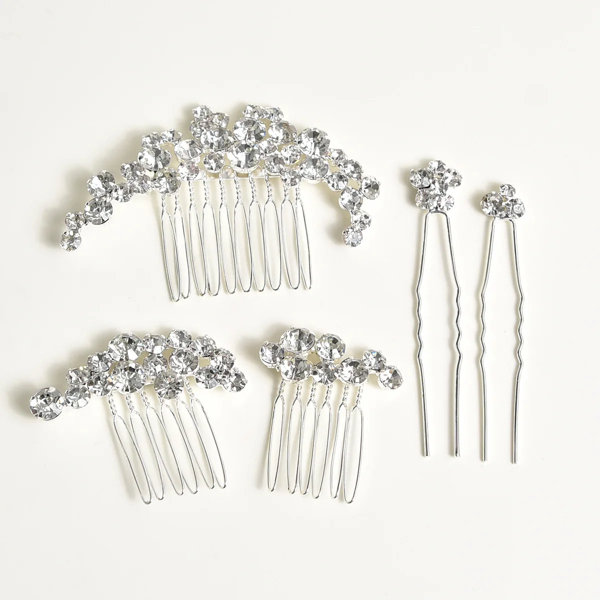 

SLBRIDAL Handmade Wired Clear Crystals Rhinestones Bridal Jewelry Set Wedding Hair Comb Hair Pin Set Women Girls Hair Jewelry
