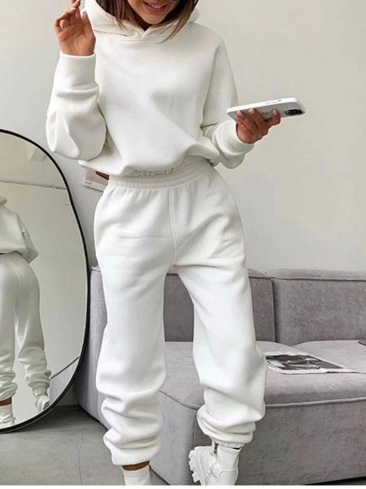 Spring Tracksuit Women Two Piece Set - Oversized Hoodie Sweatpants Solid Color Sportswear Suit |Casual Sweatshirt Trouser Set view 5