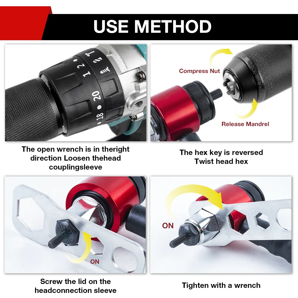 Rivet Nut Gun M3 M4 M5 M6 M8,  Home Electric Rivet Nut Gun Converter,  Industrial Grade Nut Riveting tool ，With 3-12mm Drill Bit