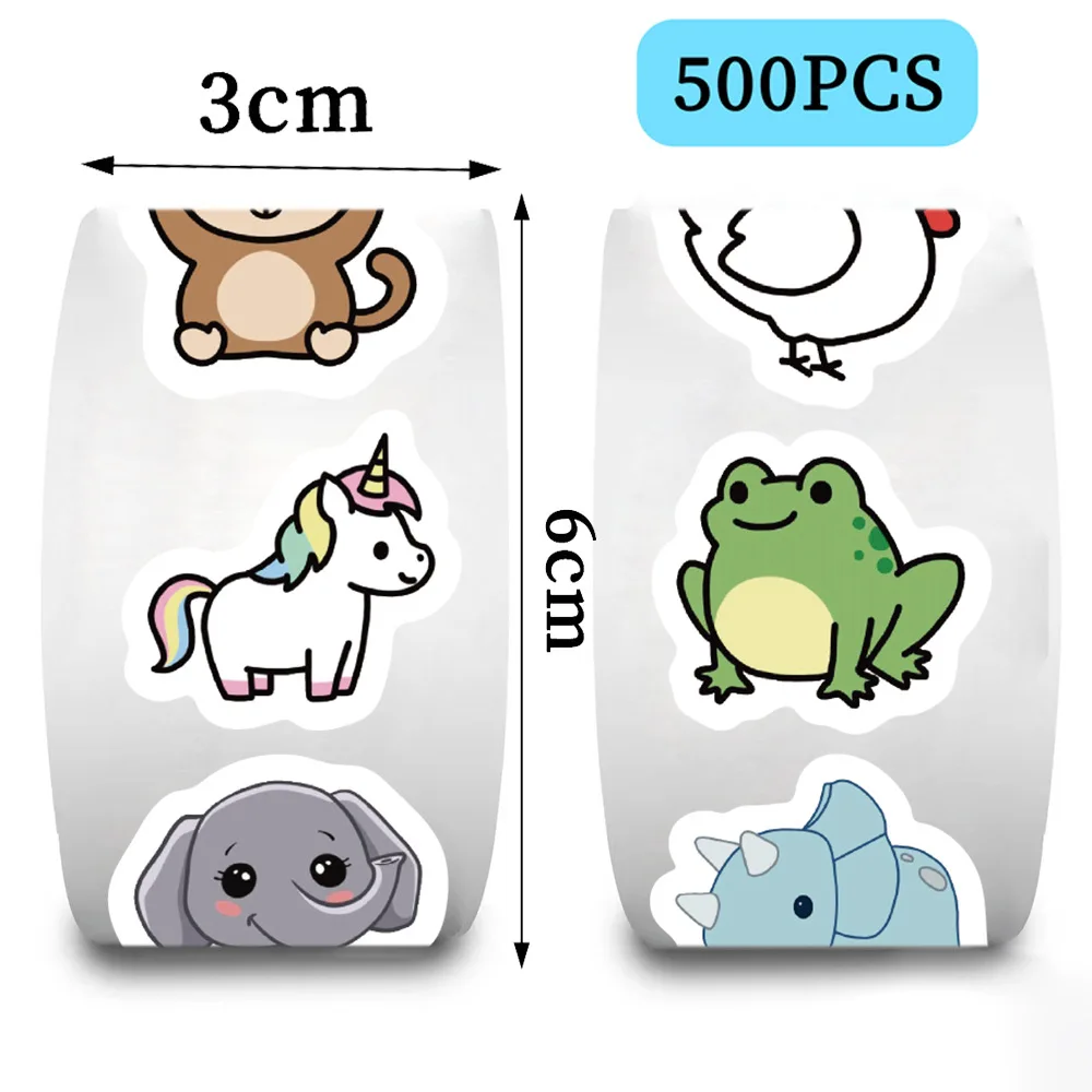 50-500pcs Fun Cartoon Stickers Cute Animal Sticker Waterproof Self-Adhesive Paper Mobile Rewards Sealing Label Decal Stationery